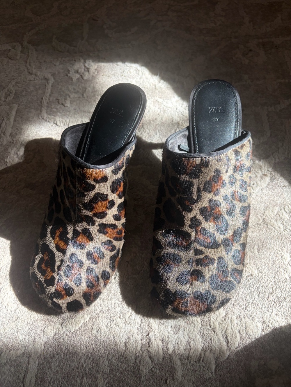 Rare Zara leopard fur square toe mule heels - Picture 3 of 6